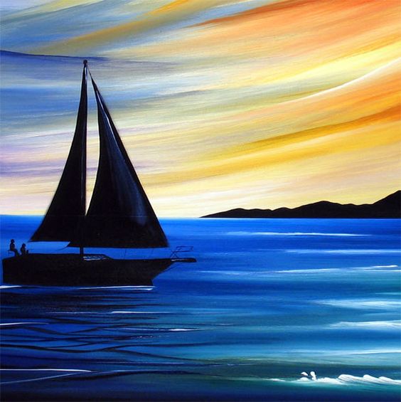 30 Easy Acrylic Painting Ideas for Beginners, Easy Landscape Paintings, Easy nature painting ideas, beginner's painting, easy sunrise painting, simple boat paintings