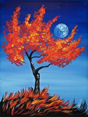 30 Easy Acrylic Painting Ideas for Beginners, Easy Landscape Paintings, Easy nature painting ideas, moon tree paintings, beginner's painting