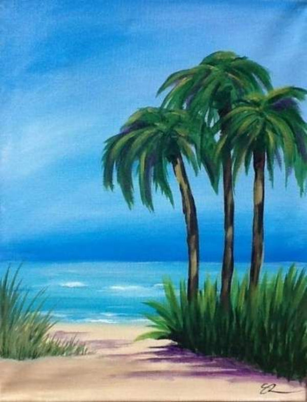 30 Easy Acrylic Painting Ideas for Beginners, Easy Landscape Paintings, Easy nature painting ideas, beginner's painting, palm tree painting ideas