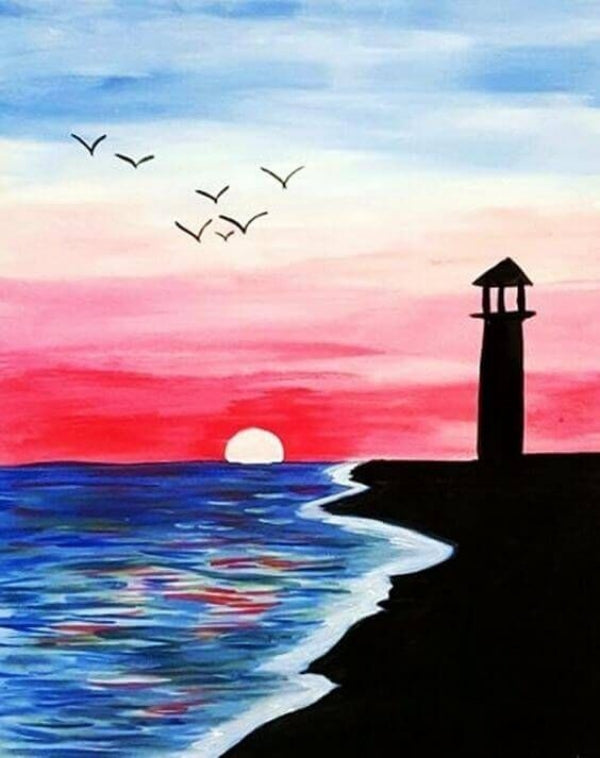 Pink Sunset, Easy Art, Acrylic Painting for Beginners