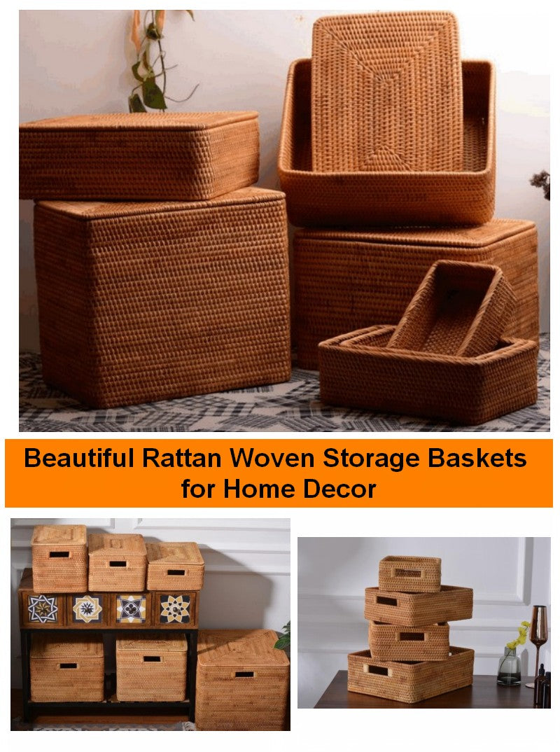 Storage Baskets for Shelves, Woven Storage Baskets, Decorative Basket for Shelves, Rectangular Storage Baskets for Kitchen, Round Storage Baskets