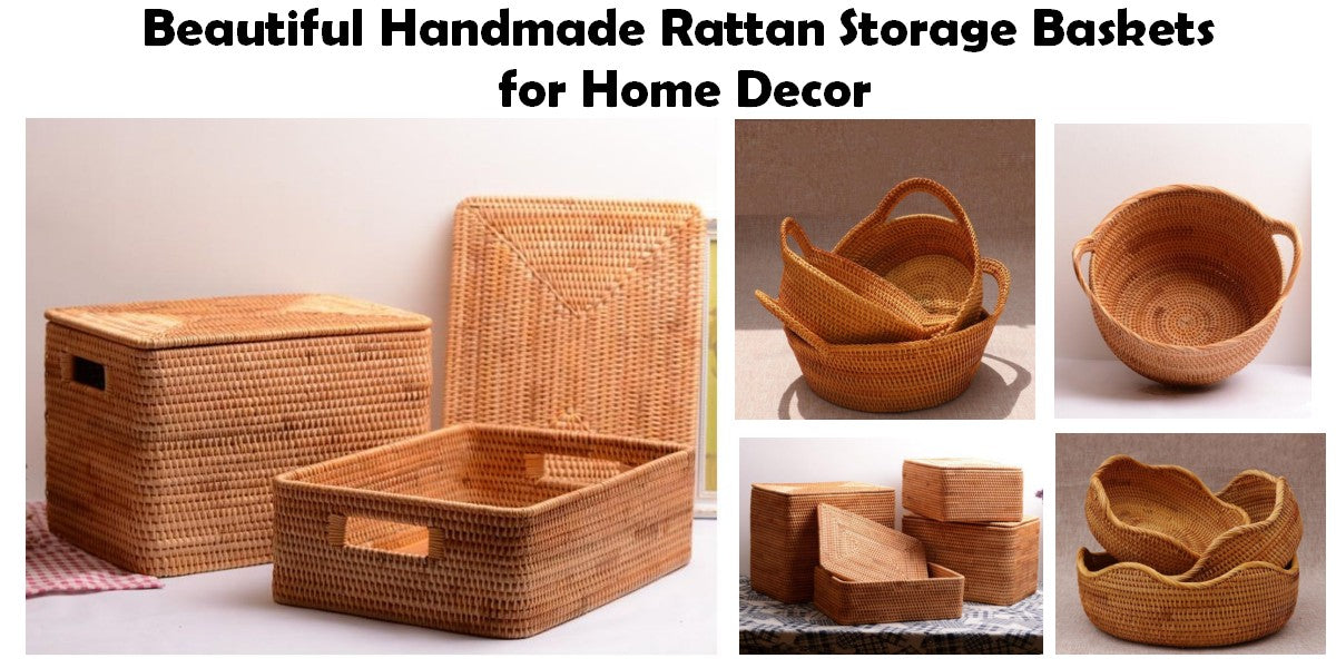 Rattan Storage Baskets, Rectangular Storage Baskets, Storage Baskets for Shelves, Storage Basket for Bathroom