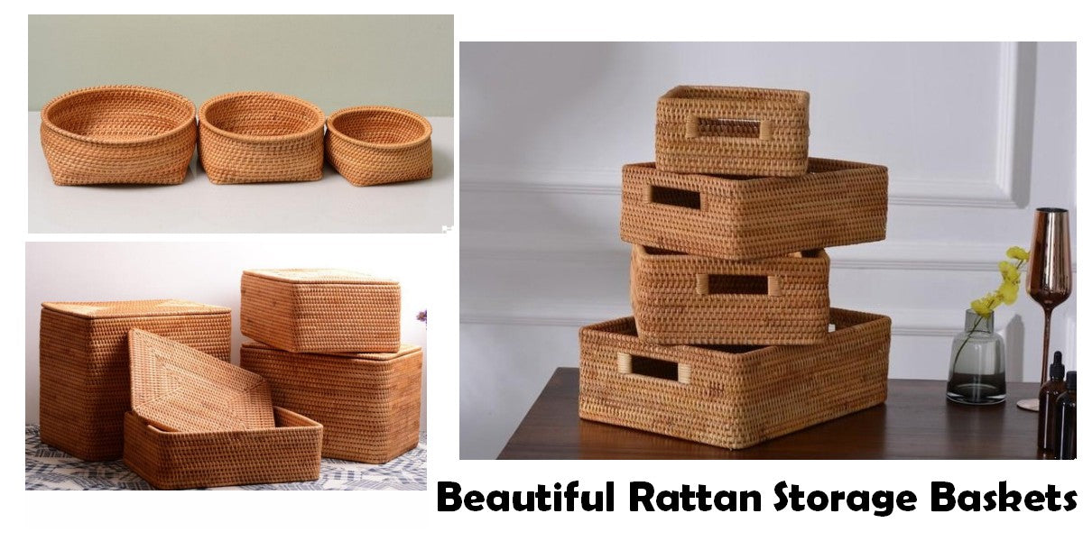 Large Storage Baskets, Storage Baskets for Bedroom, Rectangular Storage Baskets, Rattan Baskets