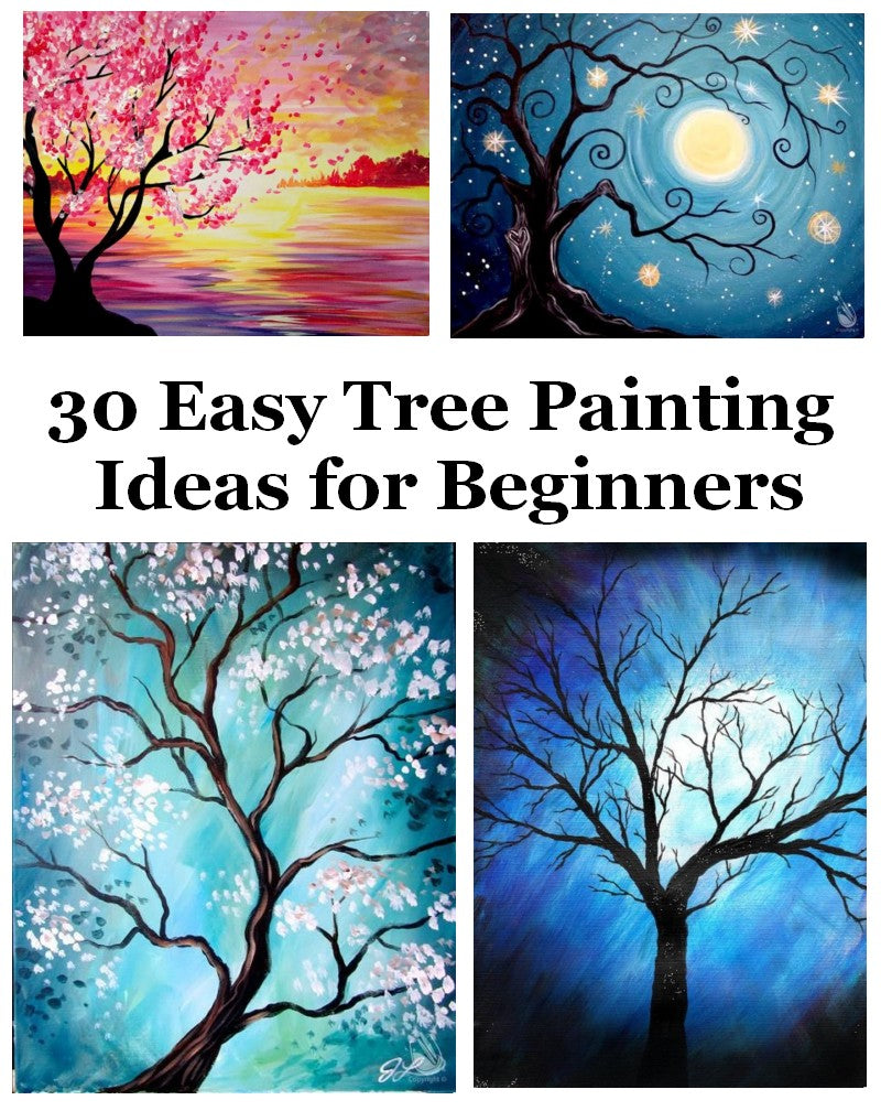 30 Easy Landscape Painting Ideas for Beginners -- Easy Tree Acrylic Pa