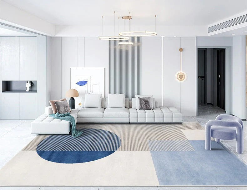Blue Contemporary Modern Rugs, Large Modern Area Rugs in Living Room, Modern Rugs in Dining Room Area, Large Geometric Carpets