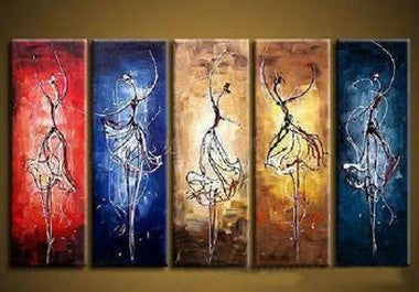 5 Piece Canvas Paintings, Ballet Dancer Painting, Dancing Girl Painting, Abstract Painting for Dining Room, Abstract Acrylic Painting on Canvas