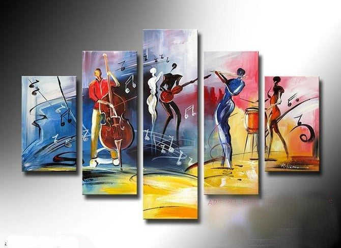 5 Piece Abstract Painting, Large Painting on Canvas, Cellist Painting, Flute Player, Drummer Painting, Modern Acylic Paintings, Buy Paintings Online