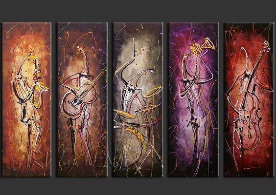 5 Piece Abstract Painting, Musician Painting, Music Painting, Acrylic Canvas Painting, Modern Paintings for Living Room