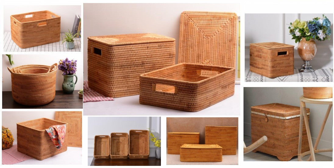 Rectangular Storage Baskets for Pantry, Rattan Storage Basket for Shel –  Grace Painting Crafts