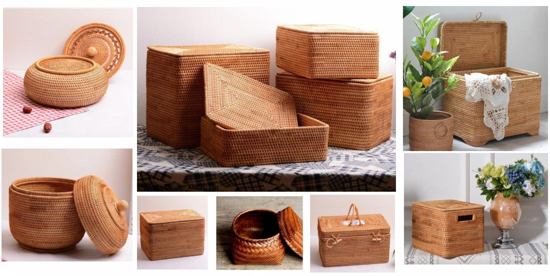 Storage basket with lid, large storage basket with lid, woven storage basket with lid, rectangular storage basket with lid, wicker storage basket with lid, round storage basket with lid, small storage basket with lid