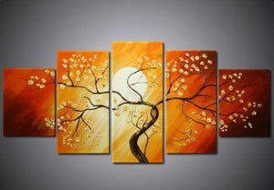 Flower Tree under Moon Painting, 5 Piece Canvas Art, Abstract Painting, Bedroom Canvas Painting-Art Painting Canvas