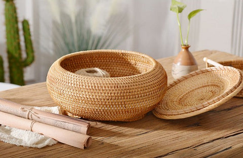 Rectangular Storage Basket with Lid, Rattan Storage Baskets for Shelve –  Paintingforhome