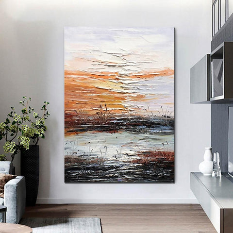 Large Wall Art Ideas for Bedroom, Landscape Canvas Painting, Heavy