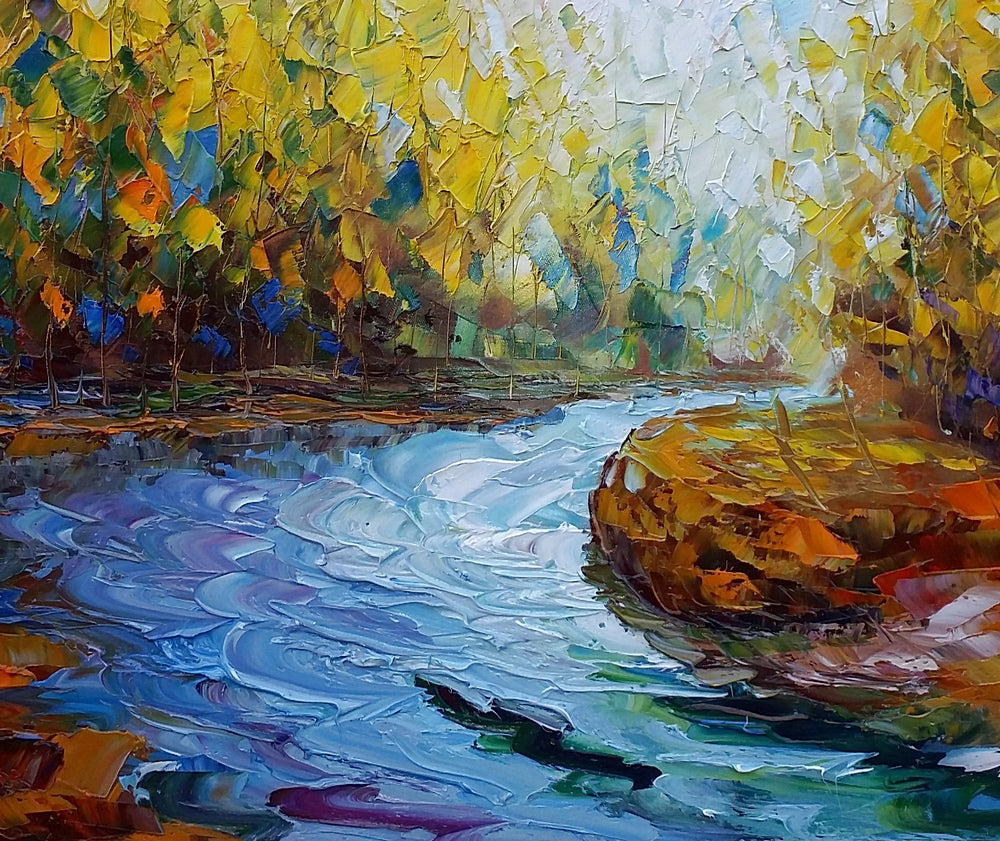  Landscape  Art Autumn River Abstract  Painting  Oil 