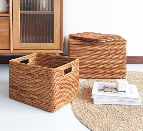 Rustic Basket, Vietnam Handmade Storage Basket, Woven Basket with Cover –  Paintingforhome