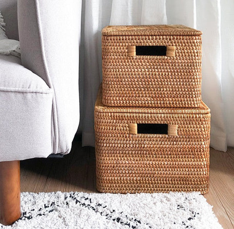 Rustic Basket, Vietnam Handmade Storage Basket, Woven Basket with Cover –  Paintingforhome