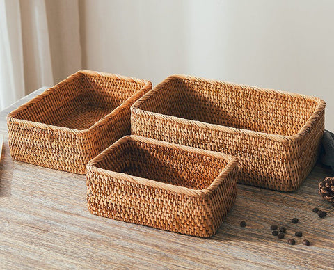 Rattan Storage Basket for Shelves, Rectangular Storage Basket with Lid –  artworkcanvas