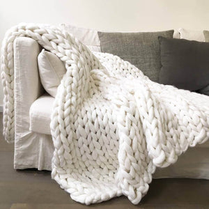 Original Handmade Chunky White Knit Blanket Metfine