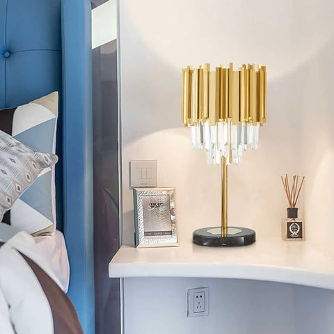 Table Lamp with Golden and Crystal Bars