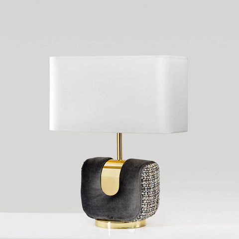 Faux Leather Designer Lamp in Black Base and White Shade