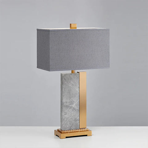 Marble Base Table Lamp with Golden Frame and Gray Shade
