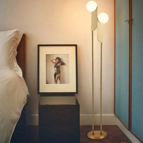 Modern Bedside Metallic Floor Lamp with Lighting Globes 