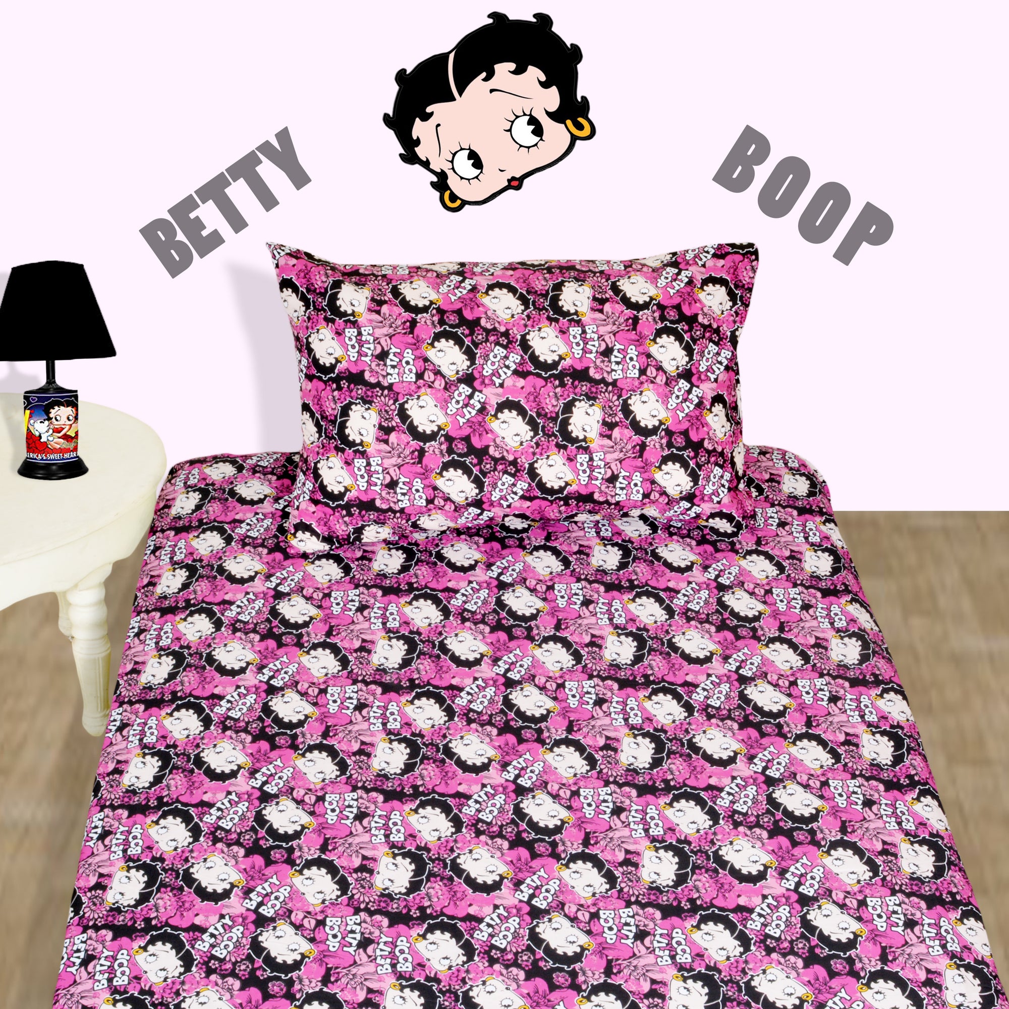 Betty Boop Character Pink Bed Sheet With Pillow Case Homsstore