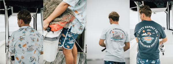 The Qualified Captain x Jetty apparel shirt colab boardshort button down