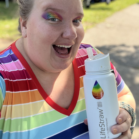 Woman with LifeStraw Go