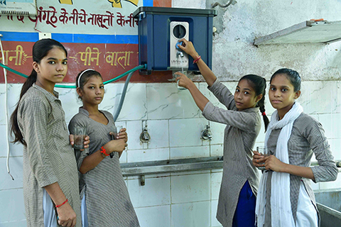 school children in India accessing the LifeStraw Max