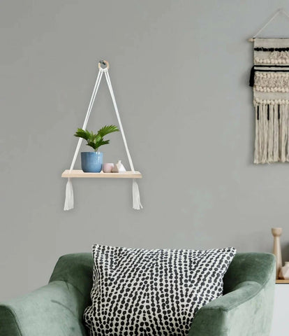 Wall Hanging Wooden Shelf Macrame Rope