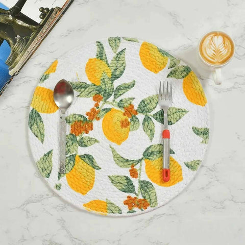Printed Floral Leaf Cotton Placemat Round