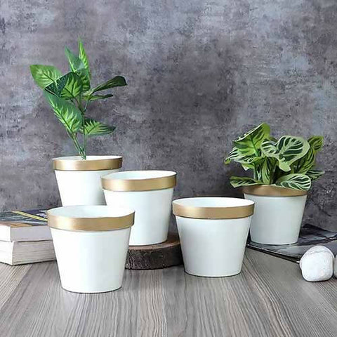 White & Gold Pot Planter Set