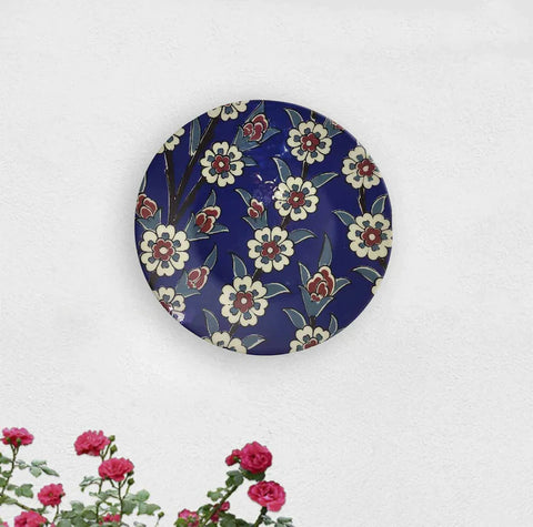 Blue Cobalt Pottery Floral Decorative Wall Plate