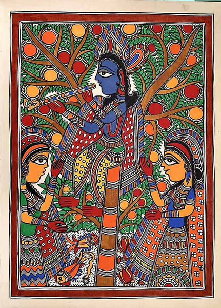 madhubani painting of radha and krishna