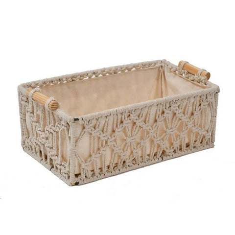 Macrame Wireframe Shelf Basket, Off-White