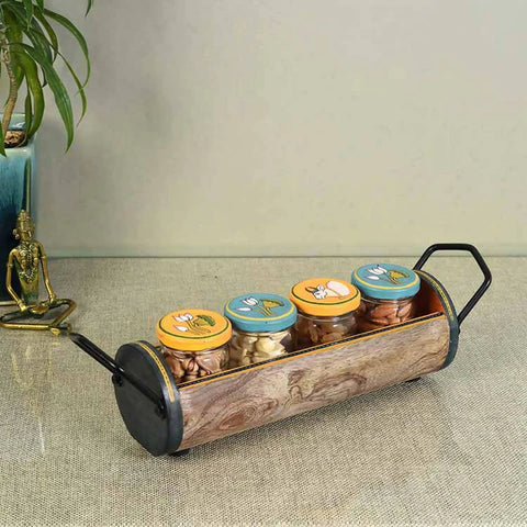 Pichhwai Art Pickle Serving Jars and Tray