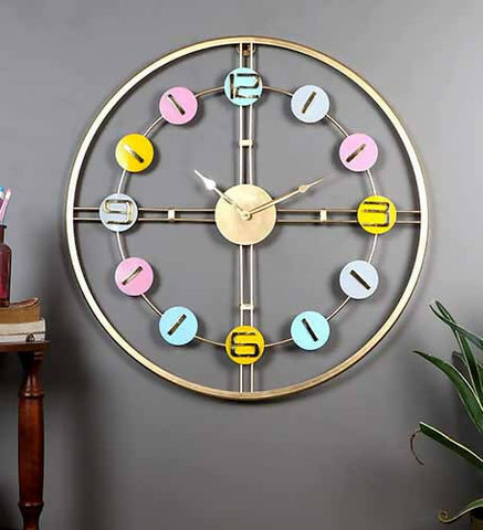 Multicolor Number Gold Frame Wall Clock