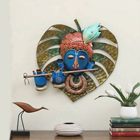 Metal Krishna With Flute Wall Art