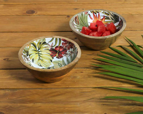 Tropical Paradise Wooden Snack Bowls