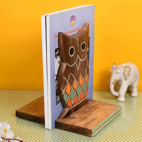 Bookend Handcrafted Wooden Owl - Set of 2