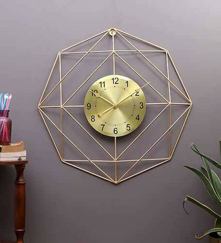 Hexagon Wire Wall Clock with Gold Dial