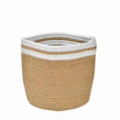 Beautiful White and Brown Small Jute Basket on Front View By Party Stuff