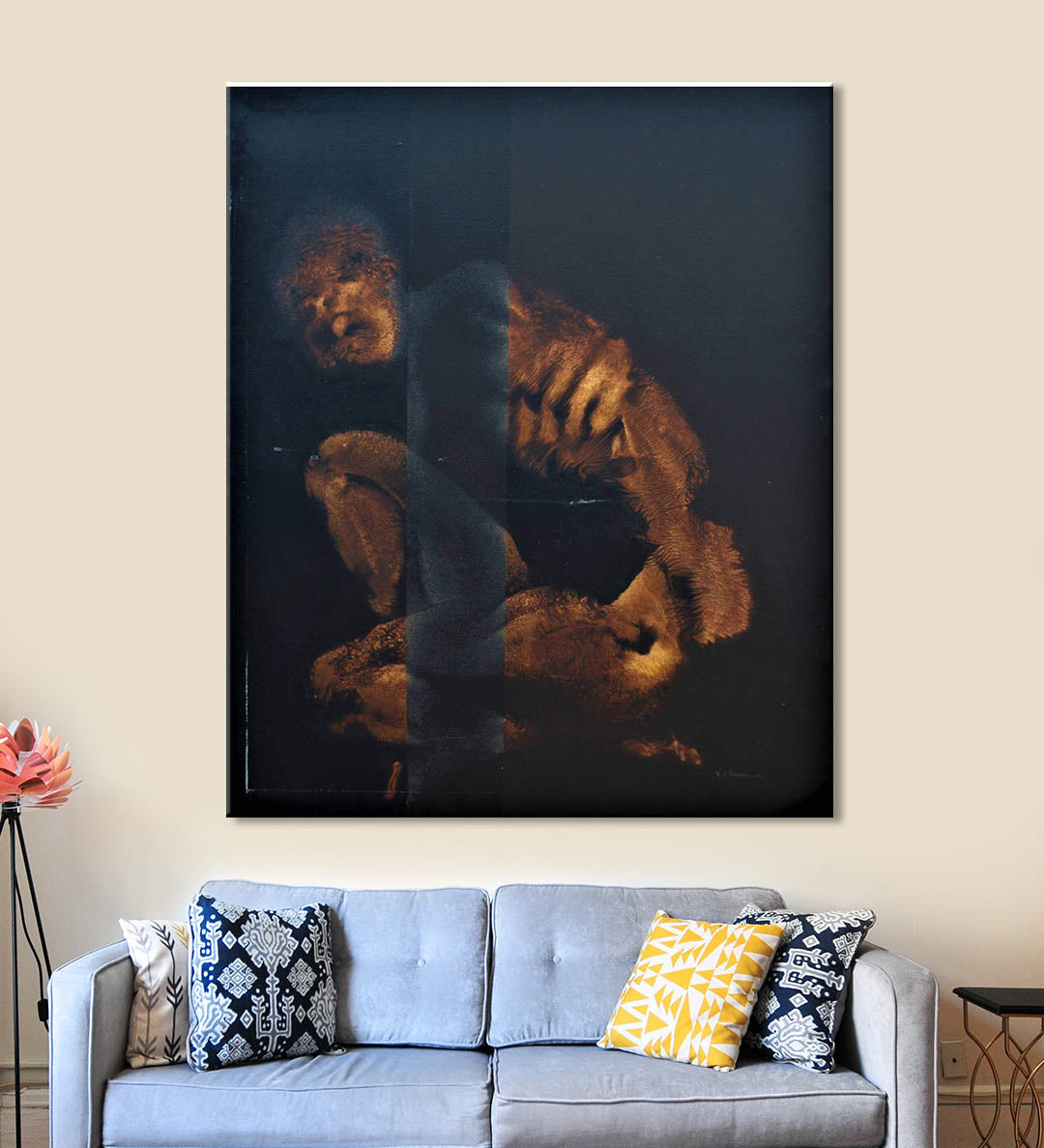 Strength Digital Art Painting by Vikas Chandra Hanging on the Wall above the Sofa