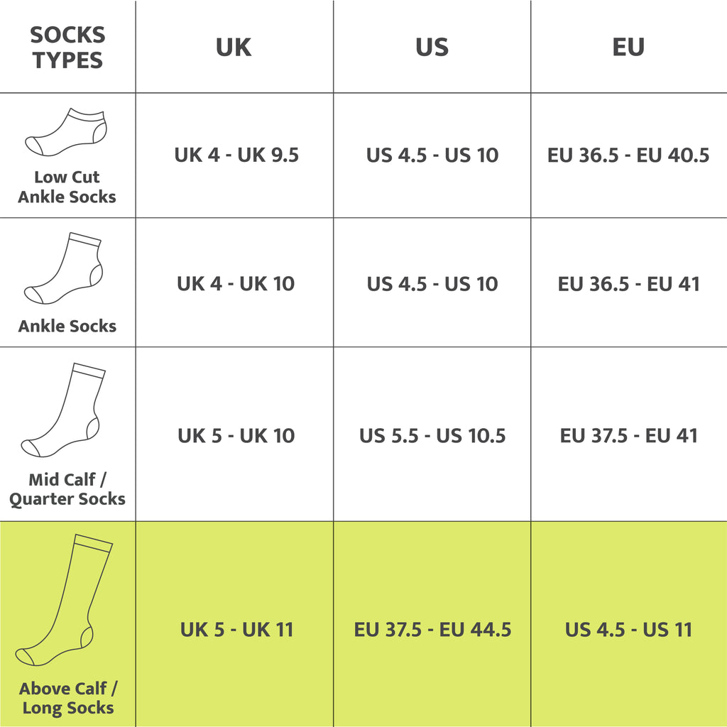 Long Socks size chart