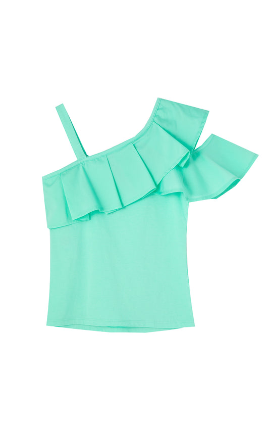 Entyinea Womens Summer Crop Tops Casual Solid Color Ruffle Short Sleeve  Shirts Mint Green L 