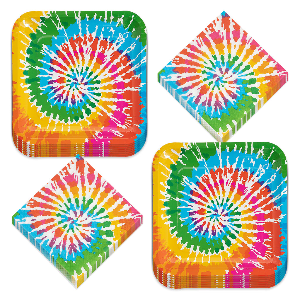 Tie Dye Paper Lanterns & Table Cover Set - Party Decorations for