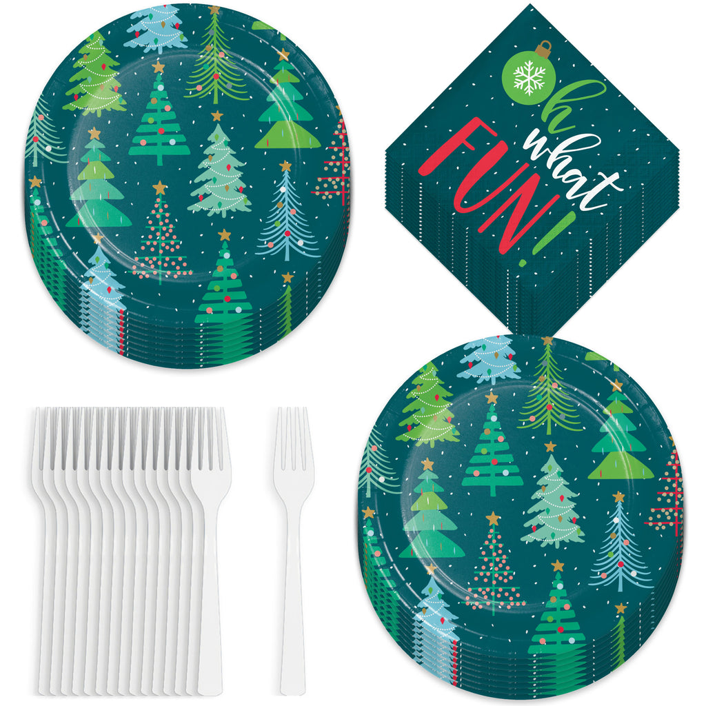 Christmas Camper Holiday Van Large Oval Paper Dinner Plates, Guest Napkins,  and Forks serves 16 