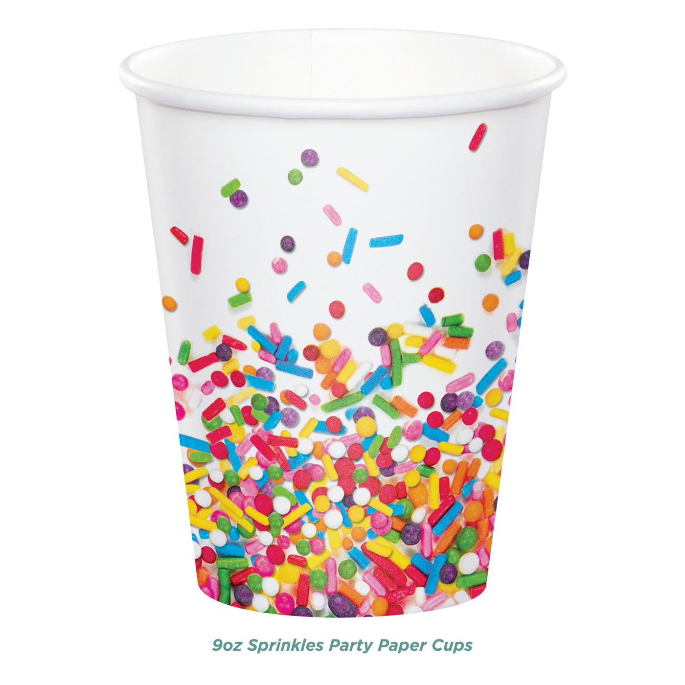 Confetti Candy Sprinkles Dessert Party Pack - Paper Plates, Napkins, Cups, Forks, and Plastic Table Cover Set (Serves 16)