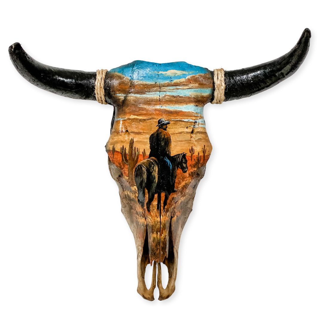 ''Southwest-Style Cow Skull, Lone Cowboy''